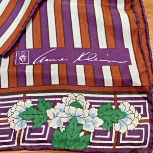 Anne Klein Silk Scarf Rectangle Hand Rolled Vintage Gem Tones Geometric Floral
